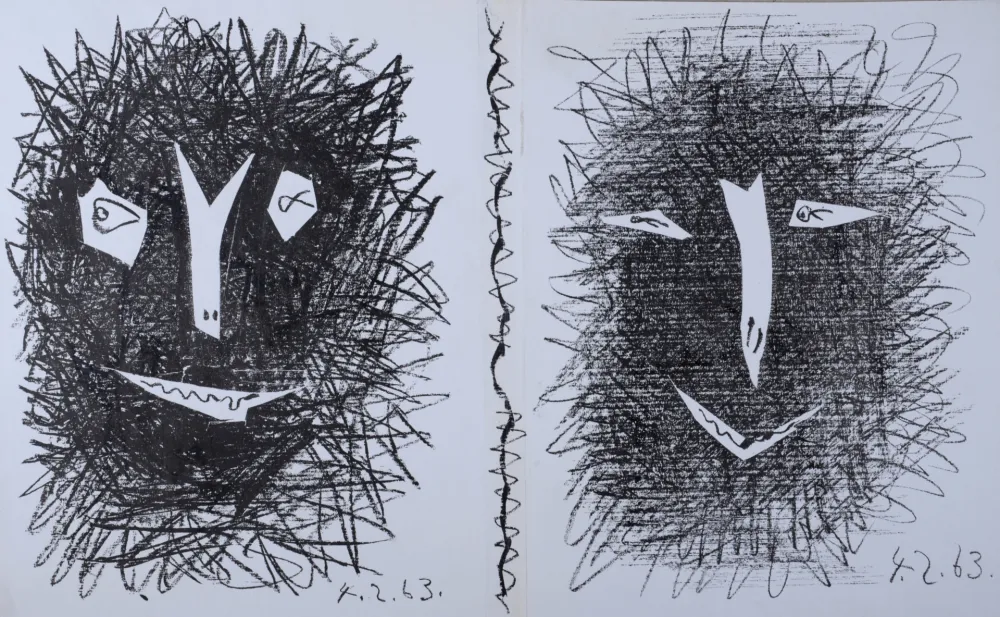 Litografía Picasso - Deux Masques, 1963