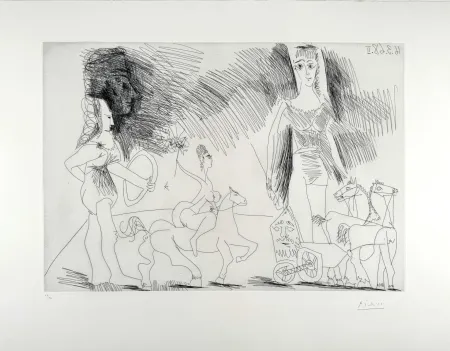 Aguafuerte Picasso - Écuyères et jongleuse (pl. 2 de la Série 347) 