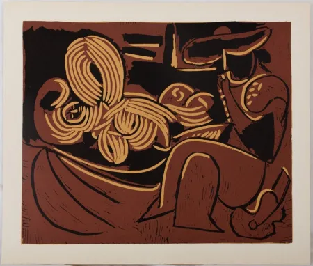 Linograbado Picasso - Femme et joueur de guitare