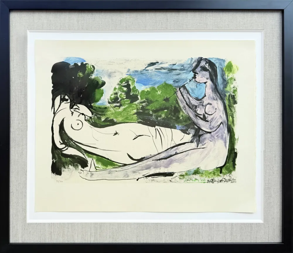 Litografía Picasso - Femme nue couchée et joueur de flûte
