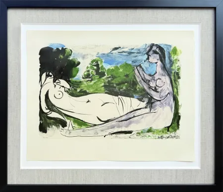 Litografía Picasso - Femme nue couchée et joueur de flûte