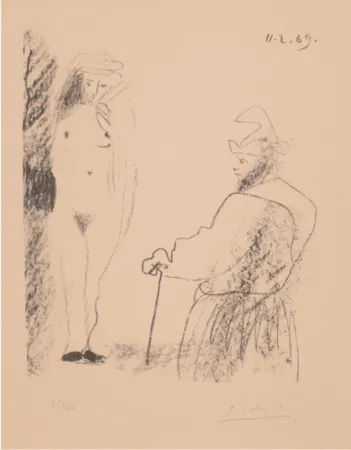 Litografía Picasso - Femme Nue et Homme à la Canne