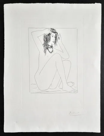 Grabado Picasso -  Femme Nue se Couronnant de Fleurs