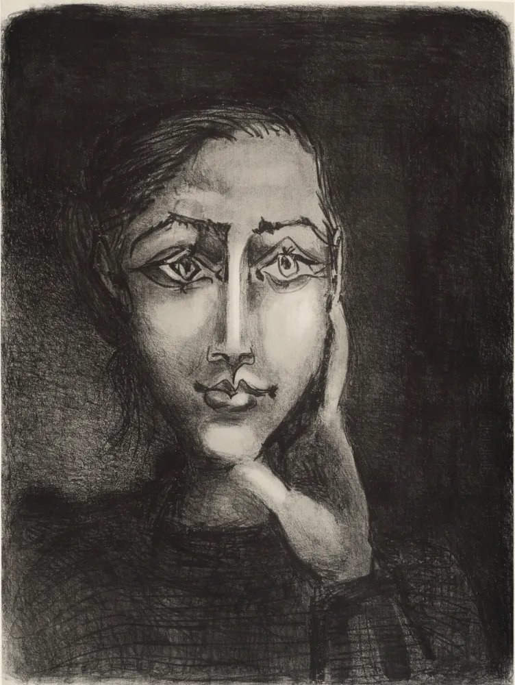 Litografía Picasso - Françoise sur fond gris