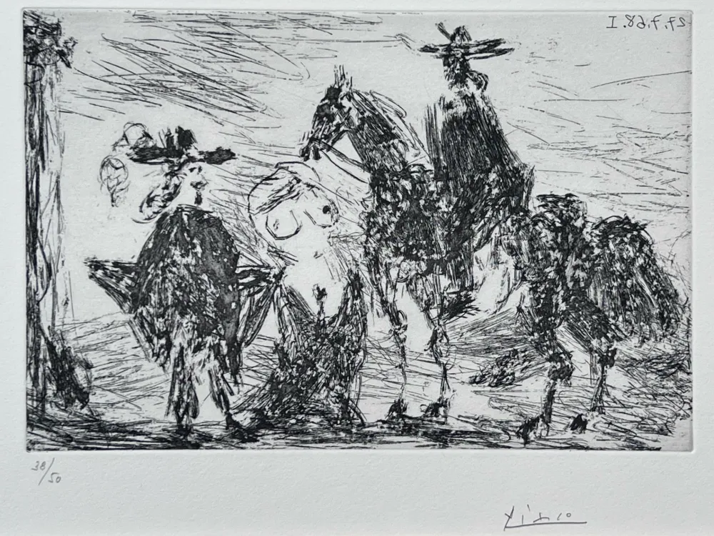 Aguafuerte Picasso - Gentilhomme, femme honteuse et reître 