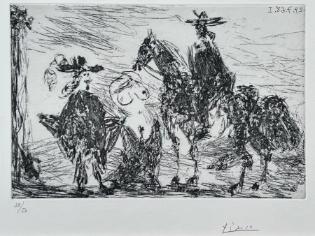 Aguafuerte Picasso - Gentilhomme, femme honteuse et reître 