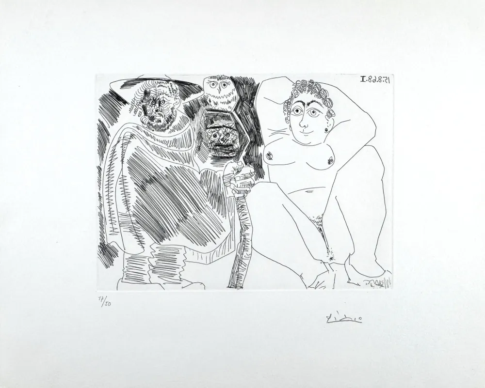 Aguafuerte Picasso - Grosse Prostituée, Sorcière à la Chouette et Voyageur en Sabots 