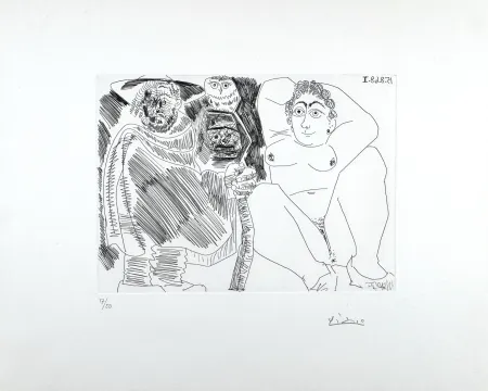Aguafuerte Picasso - Grosse Prostituée, Sorcière à la Chouette et Voyageur en Sabots 