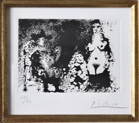 Aguafuerte Y Aguatinta Picasso - Homme à la pipe assis, Maja et Célestine 