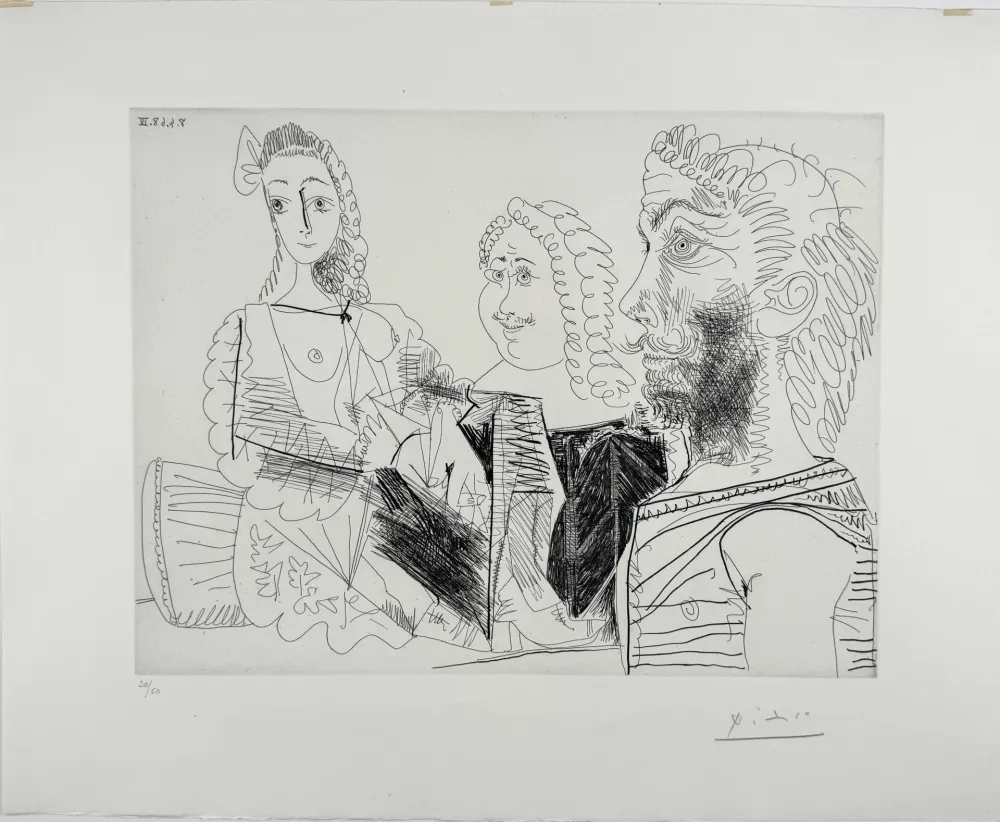 Aguafuerte Picasso -  Homme en gilet afghan songeant aux amours d'un 