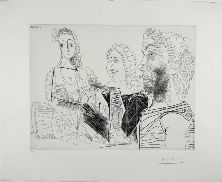 Aguafuerte Picasso -  Homme en gilet afghan songeant aux amours d'un 