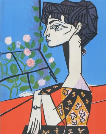 Litografía Picasso - Jacqueline avec Fleurs