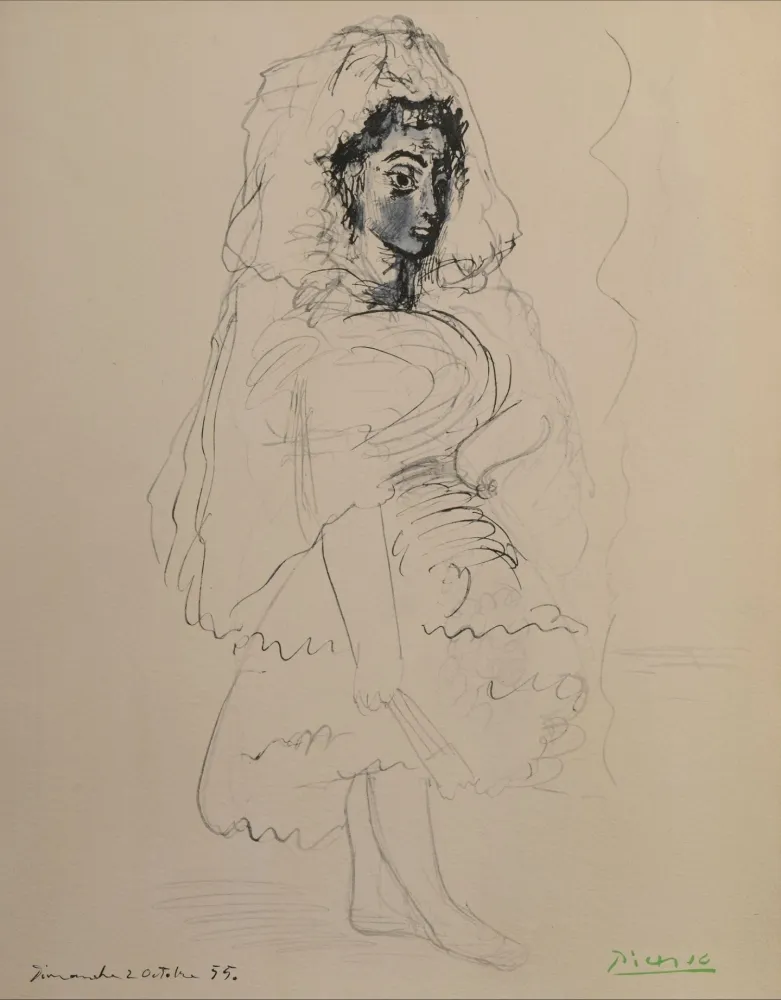 Pochoir Picasso - Jacqueline en Espagnole - La flûte double