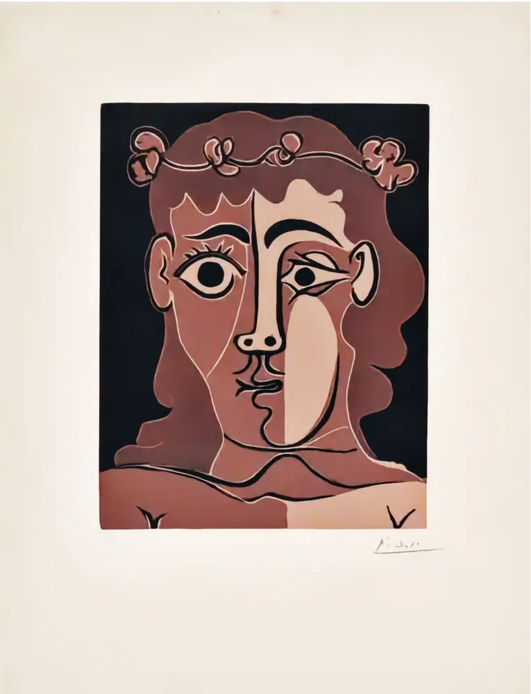 Linograbado Picasso - Jeune Homme Couronné de Feuillage 
