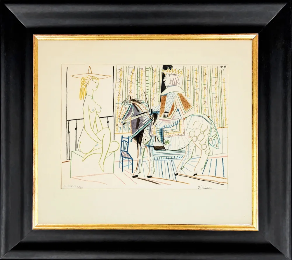Litografía Picasso - La Comedie Humaine: King on Horse with Sitting Nude