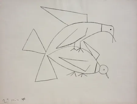 Litografía Picasso - Les Deux Tourterelles II (B. 406) Two Turtle-doves