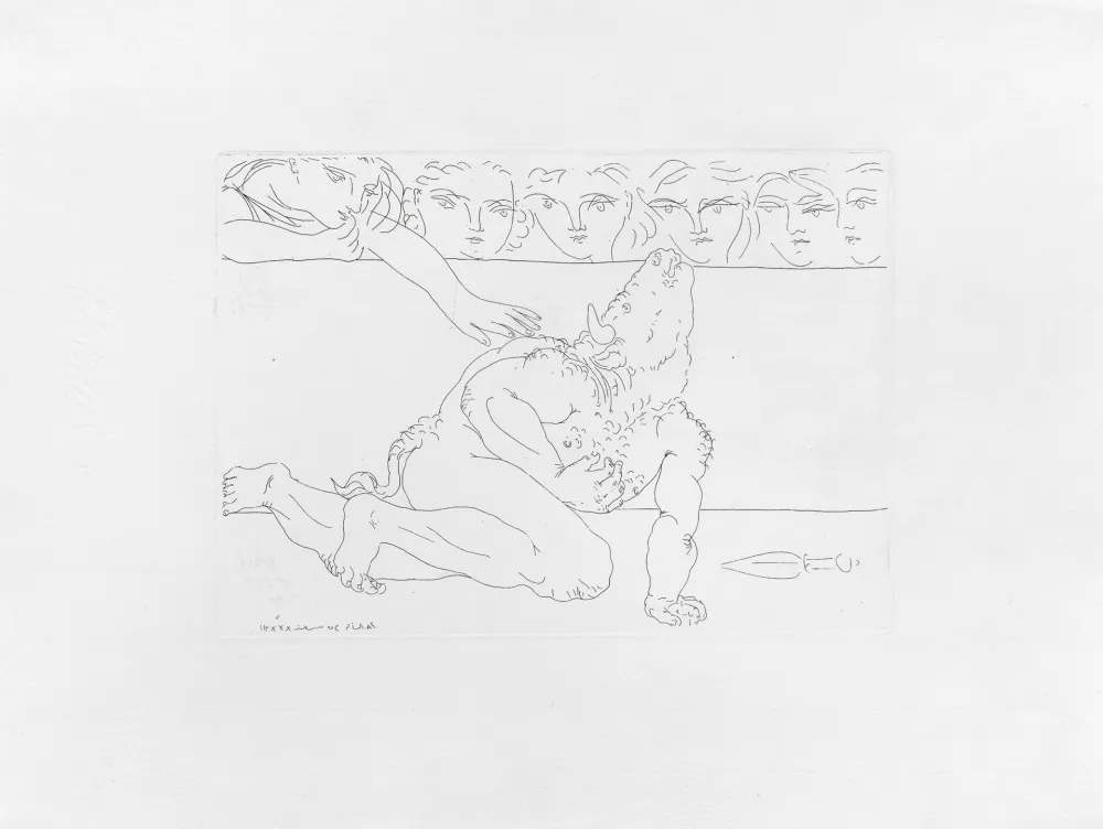 Grabado Picasso - Minotaure mourant et jeune fille pitoyable
