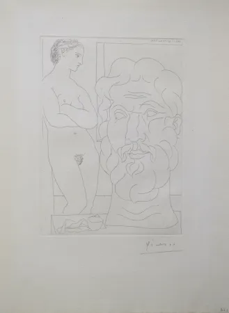 Grabado Picasso - Modèle et Grande Tête Sculptée (B170 Vollard)