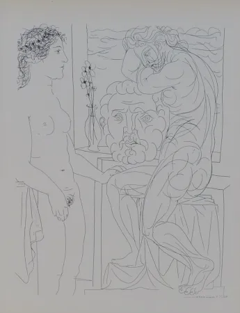 Litografía Picasso - Modèle nu et Sculptures