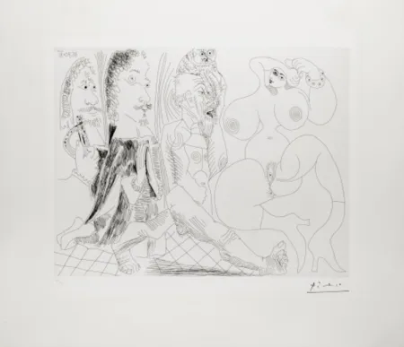 Grabado Picasso - Mousquetaire, Abbé en Priére, Vieillard a la Chouette Et Odalisque: Méduse, Vierge ou Smple Femme?