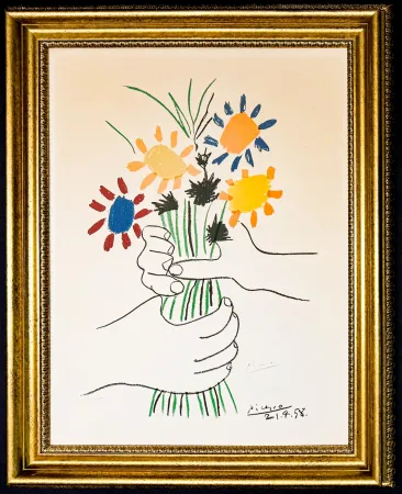 Litografía Picasso - Pablo Picasso (1881–1973) – Bouquet de Fleurs – Color lithograph on Arches paper – 1958