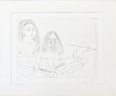 Grabado Picasso - Pablo Picasso (1881–1973) - Peintre Rembranesque avec son Modèle - Etching on wove paper - 1968