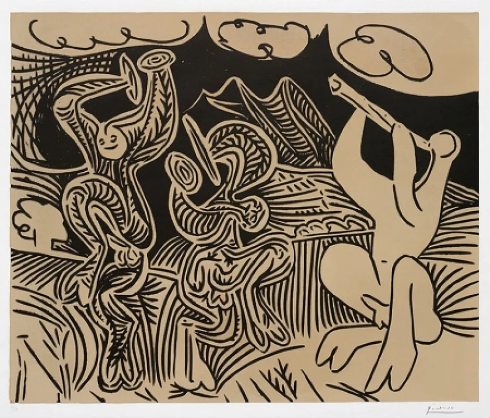 Linograbado Picasso - Pablo Picasso Danseurs et musicien (Dancers and musician), 1959