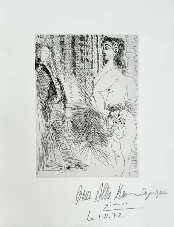 Grabado Picasso - Pablo Picasso – Le Cabinet particulier, Degas et une fille