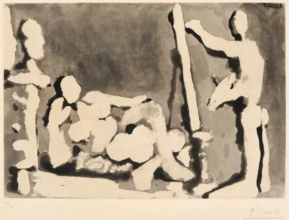 Aguatinta Picasso - Painter and Model with a Sculpture. II