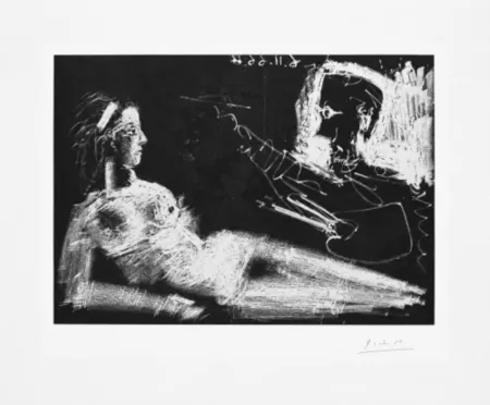 Aguafuerte Y Aguatinta Picasso - Peintre et modèle au bandeau