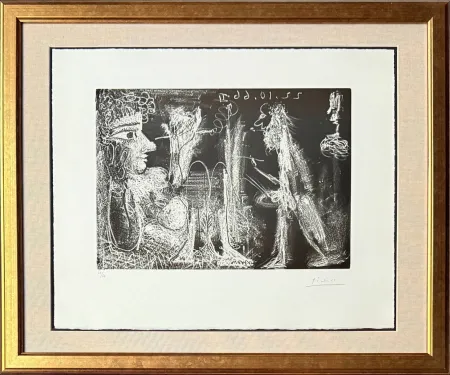 Aguafuerte Y Aguatinta Picasso - Peintre et modèle au fume-cigarette