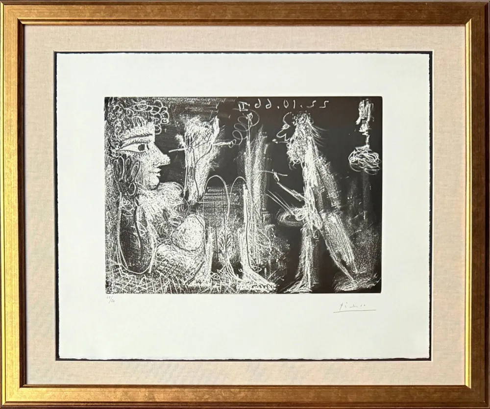 Aguafuerte Y Aguatinta Picasso - Peintre et modèle au fume-cigarette