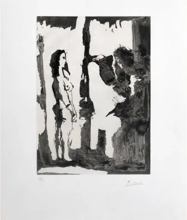 Aguafuerte Y Aguatinta Picasso - Peintre et modèle aux cheveux longs