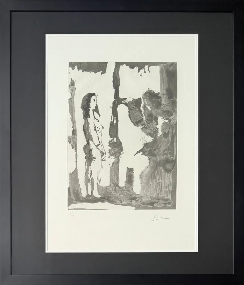 Aguafuerte Y Aguatinta Picasso - Peintre et modèle aux cheveux longs
