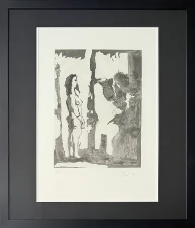 Aguafuerte Y Aguatinta Picasso - Peintre et modèle aux cheveux longs