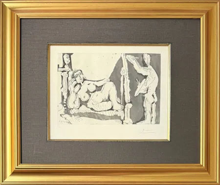 Aguafuerte Picasso - Peintre et modèle, avec une sculpture I