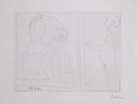 Grabado Picasso - Peintre et modele de dos, avec un spectateur