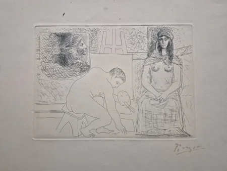Grabado Picasso - Peintre ramassant son Pinceau (Le Chef-d'Oeuvre Inconnu)