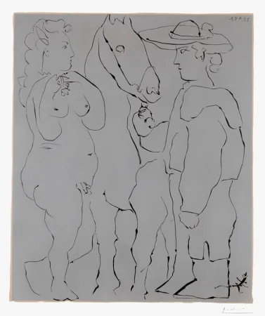 Linograbado Picasso - Picador Debout avec son Cheval et une Femme (Picador, Woman and Horse)
