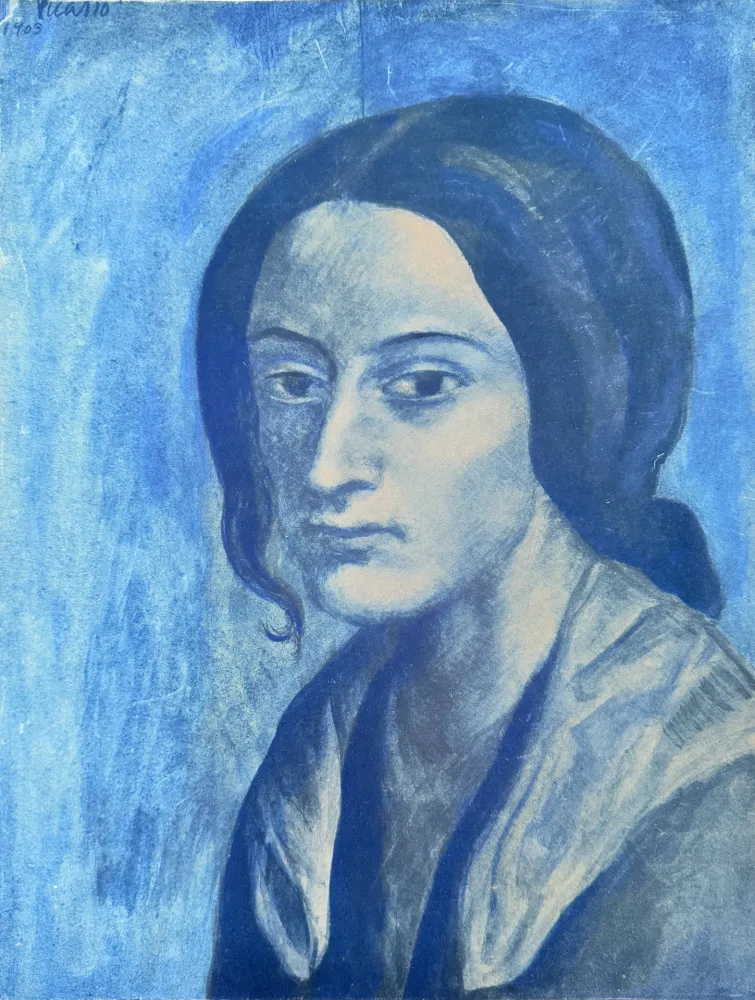 Litografía Picasso - Portrait mélancolique d'une femme en bleu