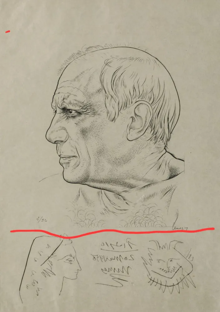 Grabado Picasso - Portrait of Pablo Picasso with Remarques for Témoignage, 1956