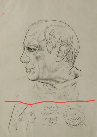 Grabado Picasso - Portrait of Pablo Picasso with Remarques for Témoignage, 1956