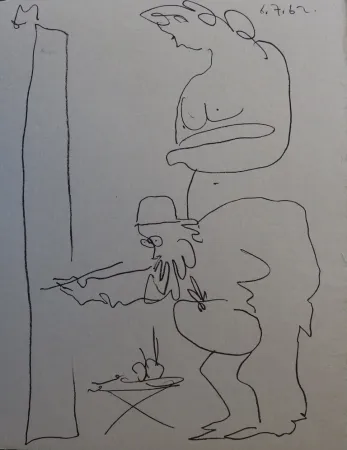 Litografía Picasso - Regards sur Paris - The painter and his model