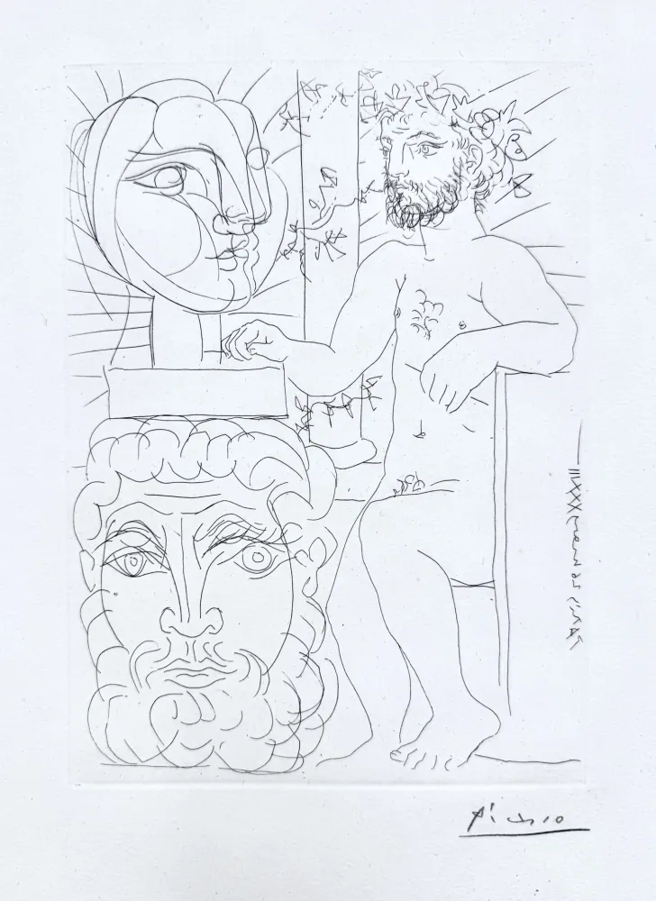 Grabado Picasso - Sculpteur et Deux Têtes sculptées
