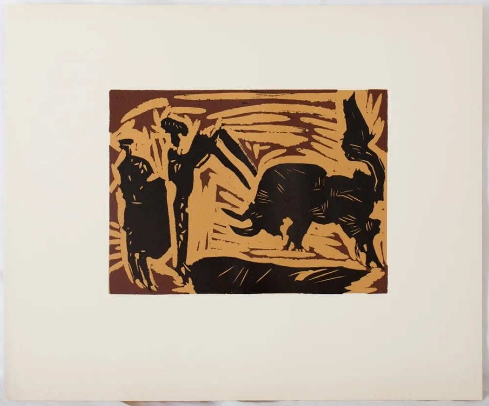 Linograbado Picasso - Taureau chargeant (les banderilles)