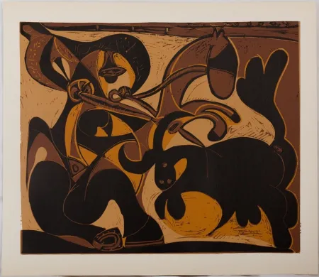 Linograbado Picasso - Taureau chargeant un picador (La pique)