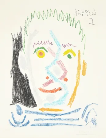 Aguatinta Picasso - Tete d’homme au maillot raye (Man’s Head with Striped Shirt), 1964