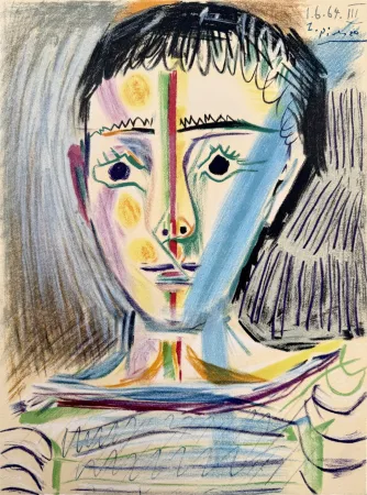 Litografía Picasso - Tête d'un jeune homme en face 