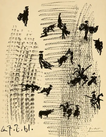 Litografía Picasso - Toros y toreros