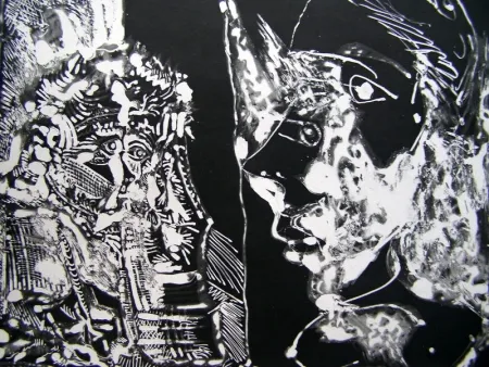 Aguatinta Picasso - TWO BUSTS (WHITE LINE)